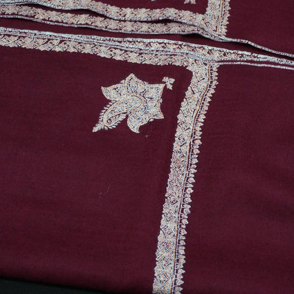 Premium Pashmina Shawl with Intricate Border with fine hand embroidery| Very Soft| 100% Pure Pashmina Handmade Shawl | WINE