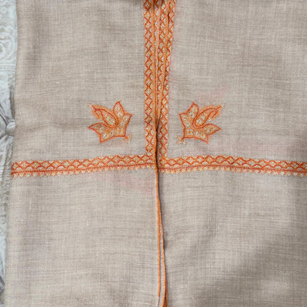 Premium Pashmina Shawl with Intricate Border with fine hand embroidery|Very Soft| 100% Pure Pashmina Handmade Shawl | natural pashmina color