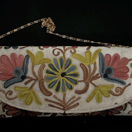 Kashmiri Aari work | Suede | Velvet Designer Clutches | Handmade | Aari Work | Flower Embroidery  purse Gift