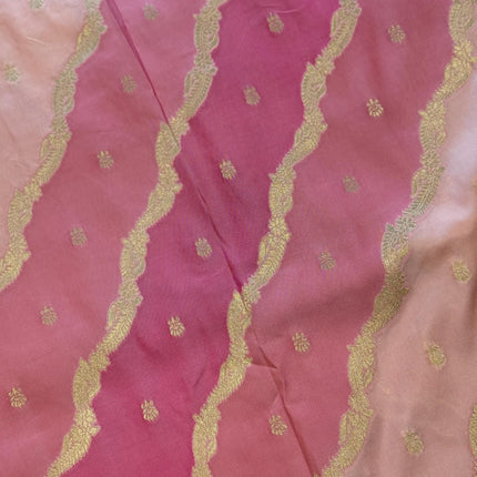 Banarasi Rangkat Silk Saree |Stripes/ small motif weaving all over the saree | Fuschia pink/Light pink/Light golden intricate border