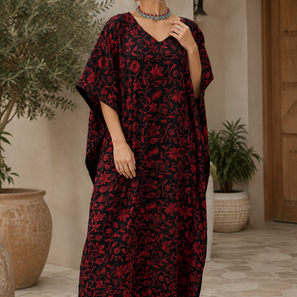 Cotton Aari Embroidered Kaftan | Kashmir Woven Artwear Statement Dress