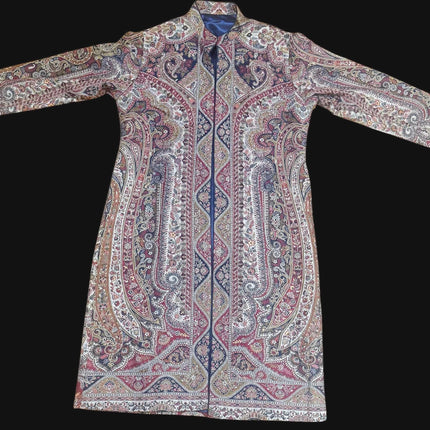 Luxury Kani/Jamawar  Wool Ladies long Jacket | woven Kashmir Artwear | Statement fashion wear | Kashmir Winter Dresses|kneee length| size 42