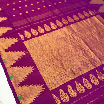 Pure handloom Gadwal Silk Saree | 100% Pure Silk | Silk Mark Certified |  Magenta color with Pattu Temple Border
