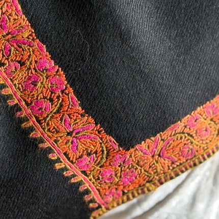 Premium Pashmina Shawl with Intricate Border with fine hand embroidery|Very Soft| 100% Pure Pashmina Handmade Shawl | black