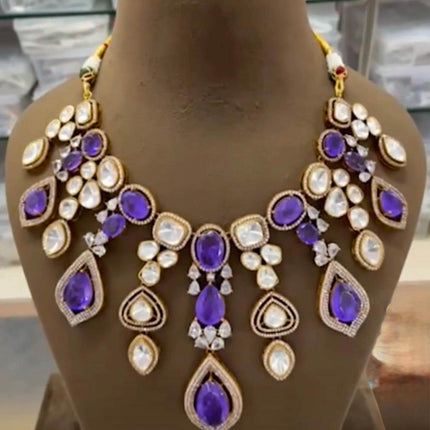 Real Royal Pachi Kundan Polki/Moissanite Necklace Set | Made with High-quality real Beads / Bridal Collection