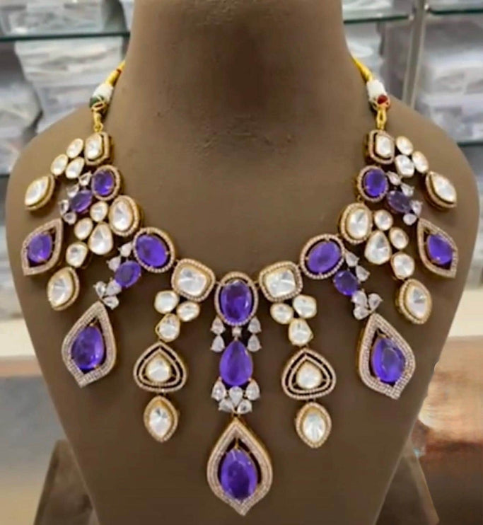 Real Royal Pachi Kundan Polki/Moissanite Necklace Set | Made with High-quality real Beads / Bridal Collection