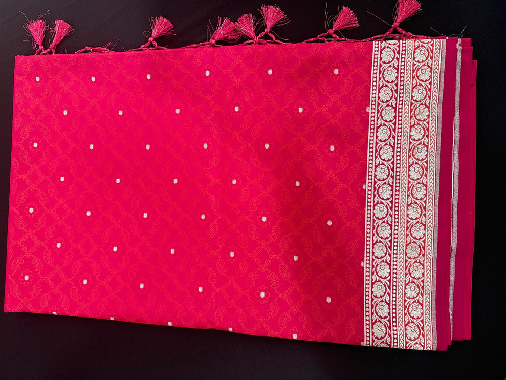Banarasi Mashroo Silk  Rani/Magenta    Saree with Kadhuwa Zari Buttas