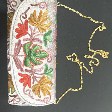 Kashmiri Aari work | Suede | Velvet Designer Clutches | Handmade | Aari Work | Flower Embroidery Purse