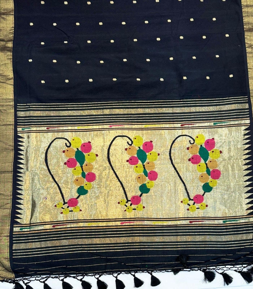 Pure handloom Paithani | From Yeola Maharashtra  India | Mulitple color options | Ready to use - with Fall pico tassels