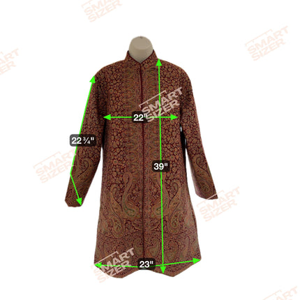 Luxury Kani/Jamawar wool jari Ladies Jacket | woven Kashmir Artwear | Statement fashion wear | all season Dresses|long maroon| size 44