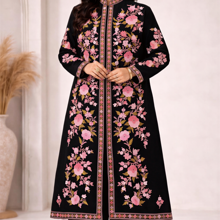 Long Aari Work Jacket | Black and Pink | Aari Handwork | Size 48