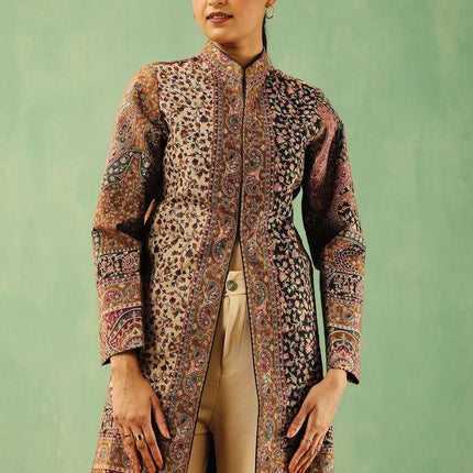 Luxury Kani/kalamkari pattern Jacket |Kashmir Artwear | Statement fashion wear | Kashmir all season Dresses|long| size 46,48