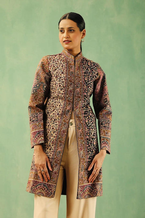 Luxury Kani/kalamkari pattern Jacket |Kashmir Artwear | Statement fashion wear | Kashmir all season Dresses|long| size 46,48