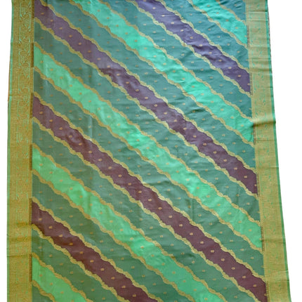 Banarasi Rangkat Silk Saree |Stripes small motif weaving all over | Light Pista/Light Lavender intricate border| fall pico tassels done