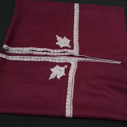 Premium Pashmina Shawl with Intricate Border with fine hand embroidery| Very Soft| 100% Pure Pashmina Handmade Shawl | WINE
