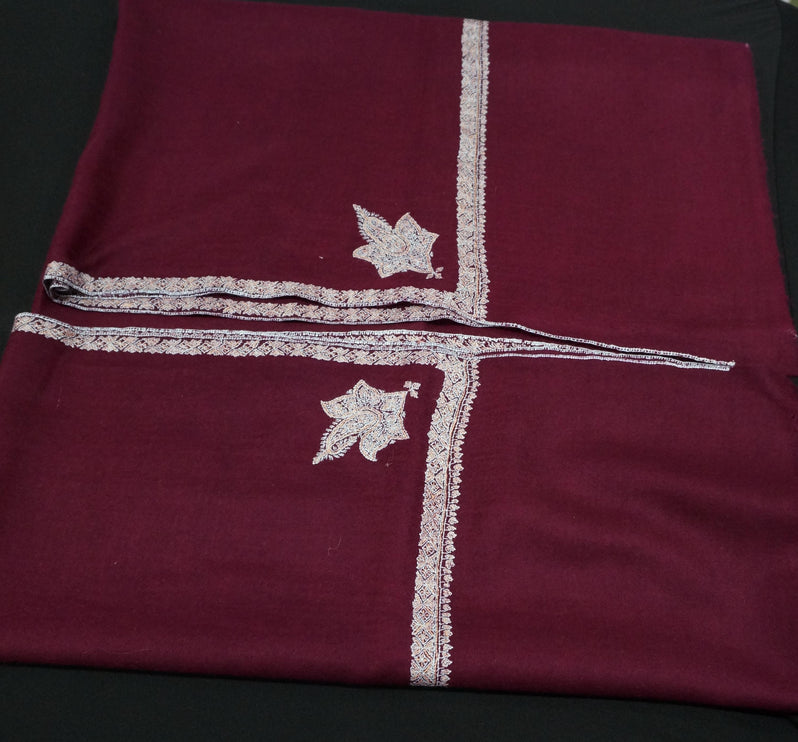 Premium Pashmina Shawl with Intricate Border with fine hand embroidery| Very Soft| 100% Pure Pashmina Handmade Shawl | WINE