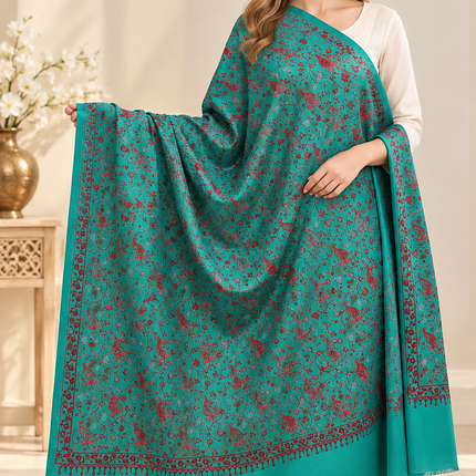 Rama Green Kashmiri Paisley Embroidered Shawl
