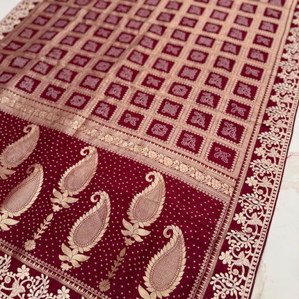 100% Pure Bandhani silk saree|Embroidered  handwork Saree/ Gharchola Pattern/ Maroon color /fall pico done