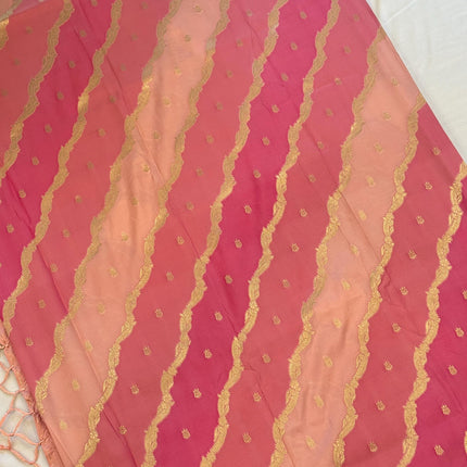 Banarasi Rangkat Silk Saree |Stripes/ small motif weaving all over the saree | Fuschia pink/Light pink/Light golden intricate border