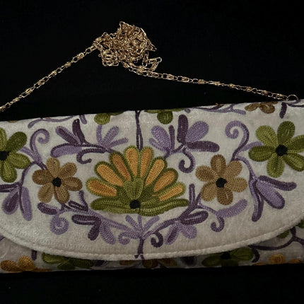 Kashmiri Aari work | Suede | Velvet Designer Clutches | Handmade | Aari Work | Flower Embroidery  purse Gift