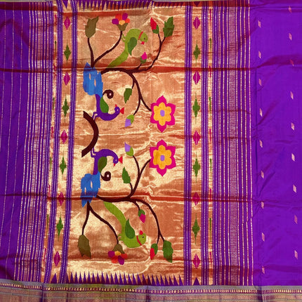 Authentic Maharani Paithani from Yeola| 100% handwoven Pure Silk saree in Magenta Color with light Olive border|Silk Mark Certified