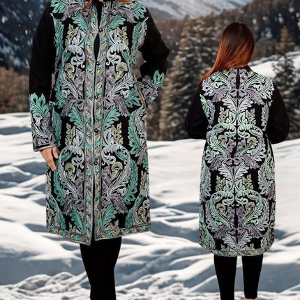 Luxury Kani/Jamawar Woolen Jacket with Jari | woven Kashmir Artwear | Statement fashion wear | Kashmir Winter Dresses|knee length| size 46