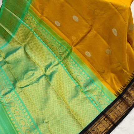 Musterd yellow  color  Pure Silk Gadhwal silk  Saree With Motifs Pattern | SILK MARK CERTIFIED
