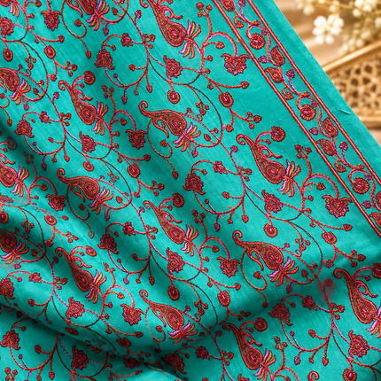 Rama Green Kashmiri Paisley Embroidered Shawl