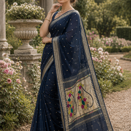 Handloom Paithani Saree | Cotton Design, Tasseled