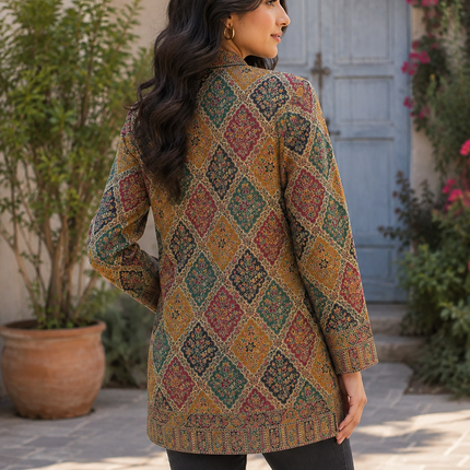 Kani Jamawar Wool, silk Jacket | Kashmir Paisley Artwear Multiple Size-40