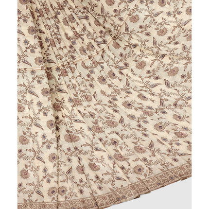 Kashmiri Poshkar kani - Kashmiri Kani embroidered Tussar Silk Saree