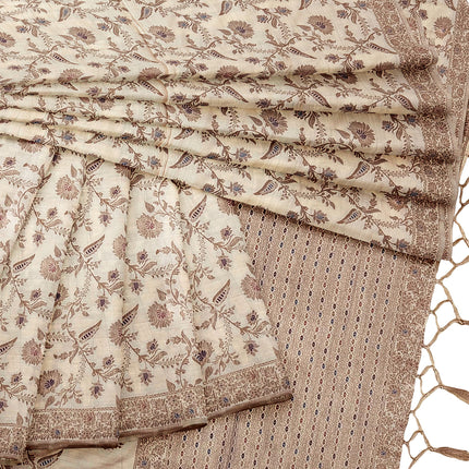 Kashmiri Poshkar kani - Kashmiri Kani embroidered Tussar Silk Saree