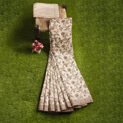 Kashmiri Poshkar kani - Kashmiri Kani embroidered Tussar Silk Saree
