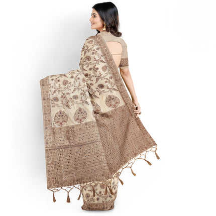 Kashmiri Poshkar kani - Kashmiri Kani embroidered Tussar Silk Saree
