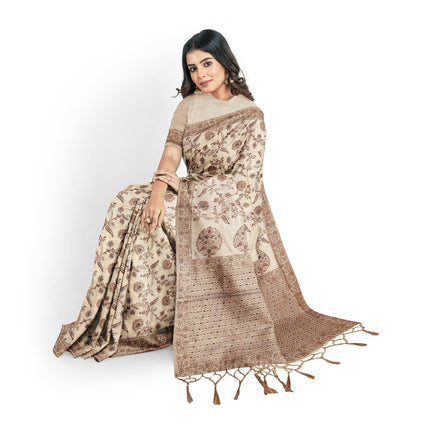 Kashmiri Poshkar kani - Kashmiri Kani embroidered Tussar Silk Saree