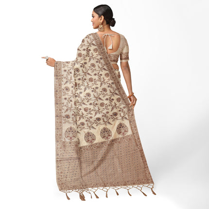 Kashmiri Poshkar kani - Kashmiri Kani embroidered Tussar Silk Saree