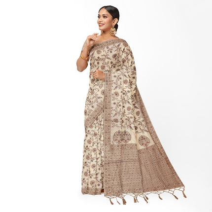 Kashmiri Poshkar kani - Kashmiri Kani embroidered Tussar Silk Saree