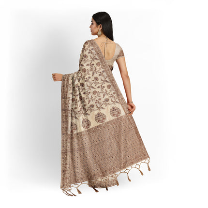 Kashmiri Poshkar kani - Kashmiri Kani embroidered Tussar Silk Saree