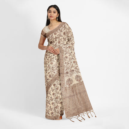 Kashmiri Poshkar kani - Kashmiri Kani embroidered Tussar Silk Saree