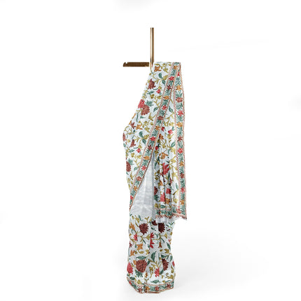 Beige/Cream Italian Crepe Silk Saree with Kashmiri Aari Work/Parsi Gara.