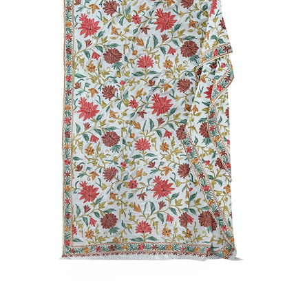 Beige/Cream Italian Crepe Silk Saree with Kashmiri Aari Work/Parsi Gara.