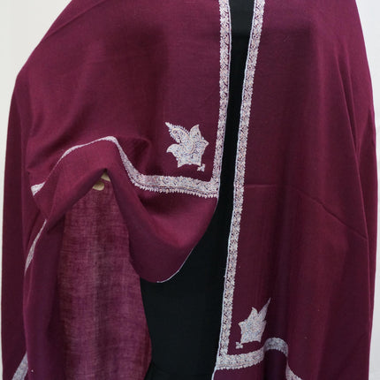 Premium Pashmina Shawl with Intricate Border with fine hand embroidery| Very Soft| 100% Pure Pashmina Handmade Shawl | WINE