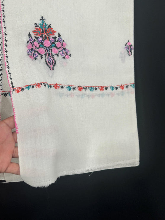 Sozni Embroidered Ivory Pashmina shawl with all over needle work | hand work