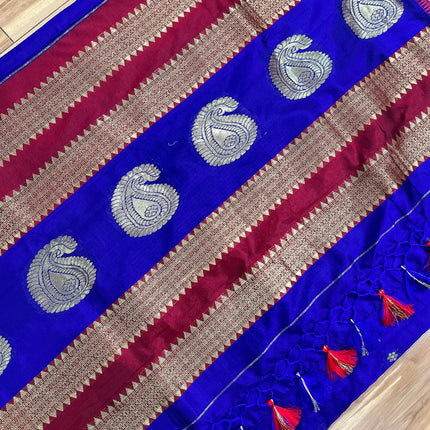 Original Narayan Peth 100% pure silk Saree from Yeola(With  Blouse Piece) - Fall Pico Tassels done | Ready to wear