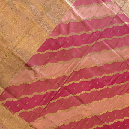 Banarasi Rangkat Silk Saree |Stripes/ small motif weaving all over the saree | Fuschia pink/Light pink/Light golden intricate border
