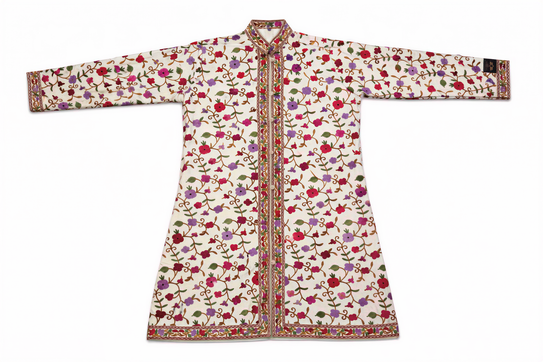 Long Aari Work Jacket | White and Colorful | Aari Work | Size 48