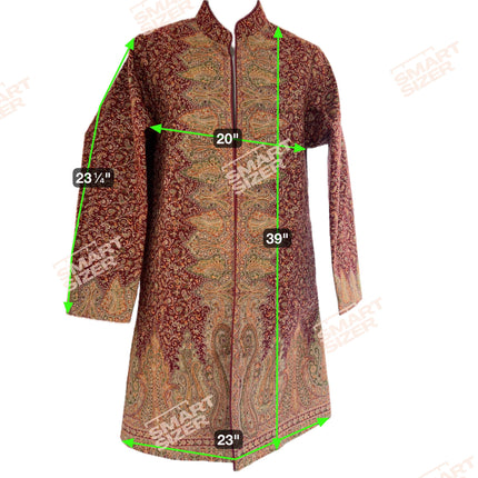 Luxury Kani/Jamawar wool jari Ladies Jacket | woven Kashmir Artwear | Statement fashion wear | all season Dresses|long maroon| size 40