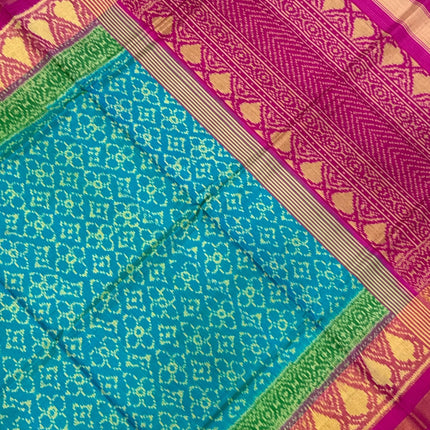 Handloom Rajkot Patol silk saree  with pure silk weaving sareepaired with running silk blouse l  Firozi blue/Magenta pink