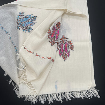 Luxury AKSI Reversible Sozni Embroidery Border Natural Zati Handmade Pashmina wool Shawl