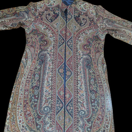 Luxury Kani/Jamawar  Wool Ladies long Jacket | woven Kashmir Artwear | Statement fashion wear | Kashmir Winter Dresses|kneee length| size 42